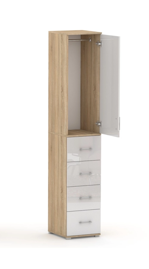Szafa na ubrania z drążkiem Pola 215 - 4 szuflady 40-50 cm Dąb Sonoma z połyskiem